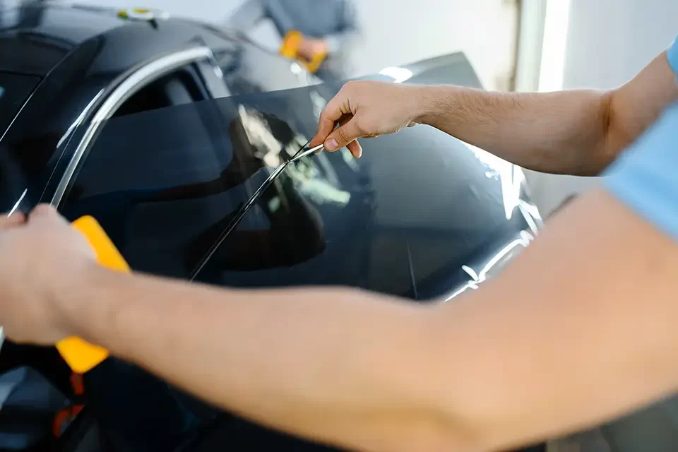 male-wrapper-holds-sunscreen-film-car-tinting How to Choose the Best Glass Repair Near You