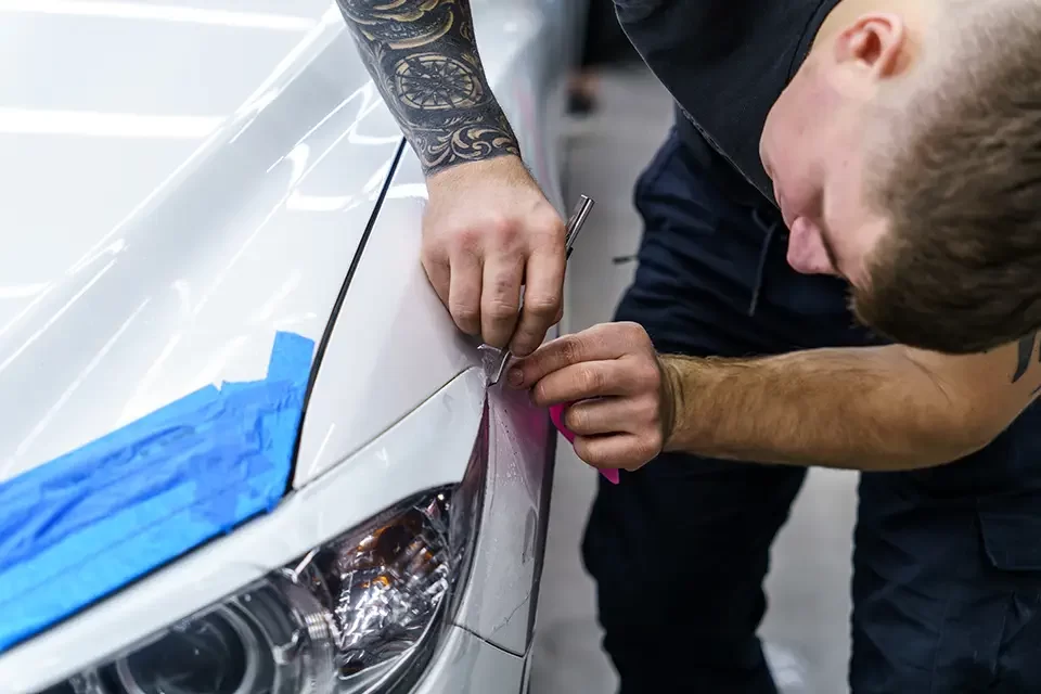 sticker-of-a-protective-film-on-the-headlight Best Auto Paint Shops Near You in Richmond Hill